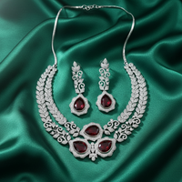 Imperial Ruby Leaf American Diamond Necklace Set