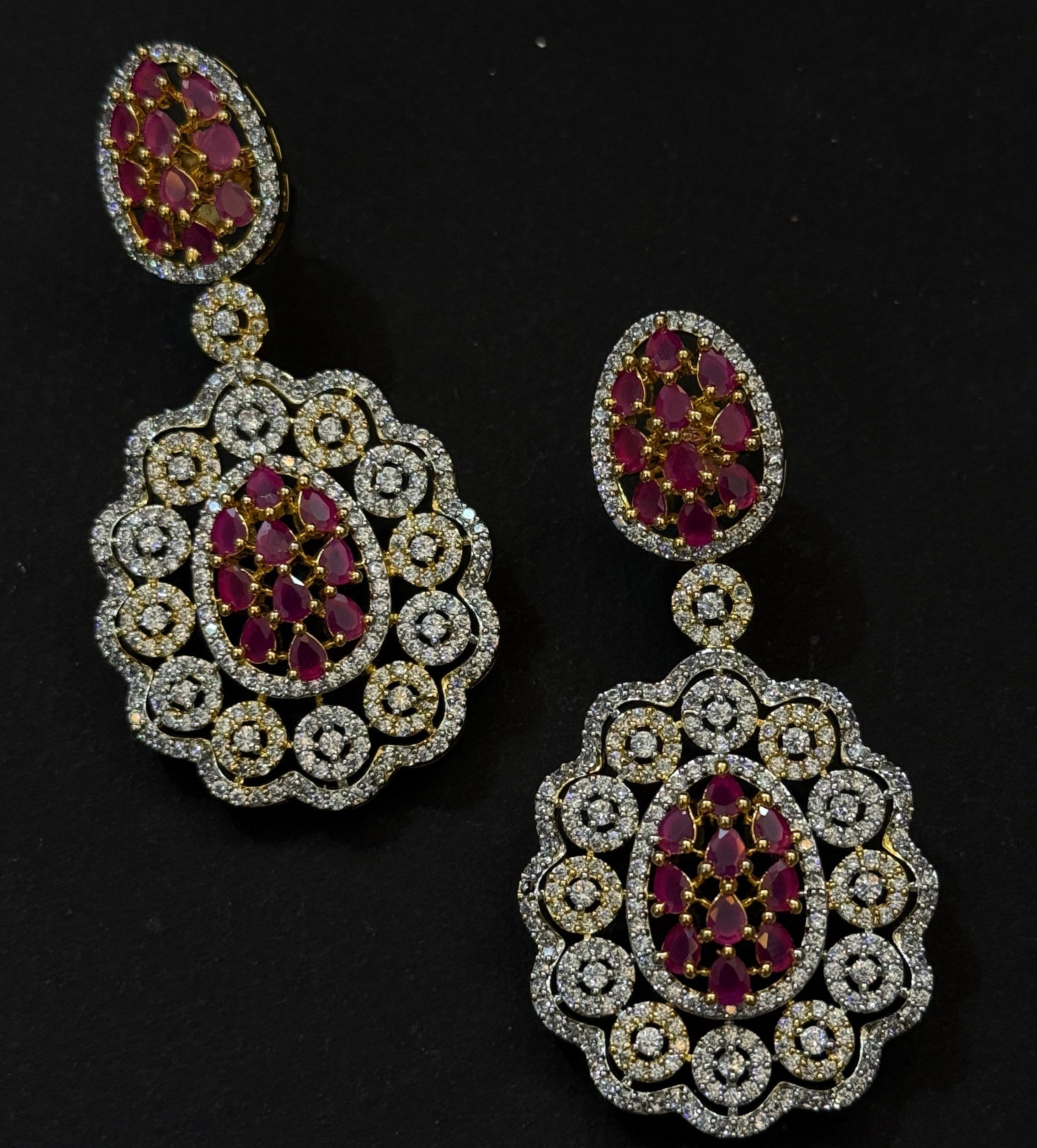 Royal Ruby Oval American Diamond Necklace Set