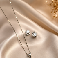 925 Sterling Silver CZ Halo Pendant Necklace