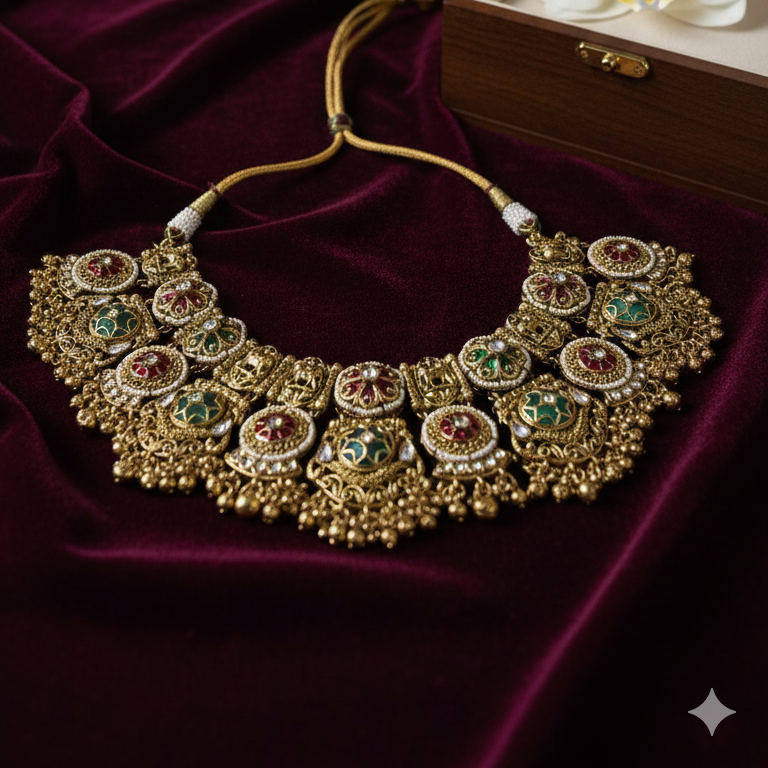 Rajwada Ruby & Emerald Kundan Choker Set