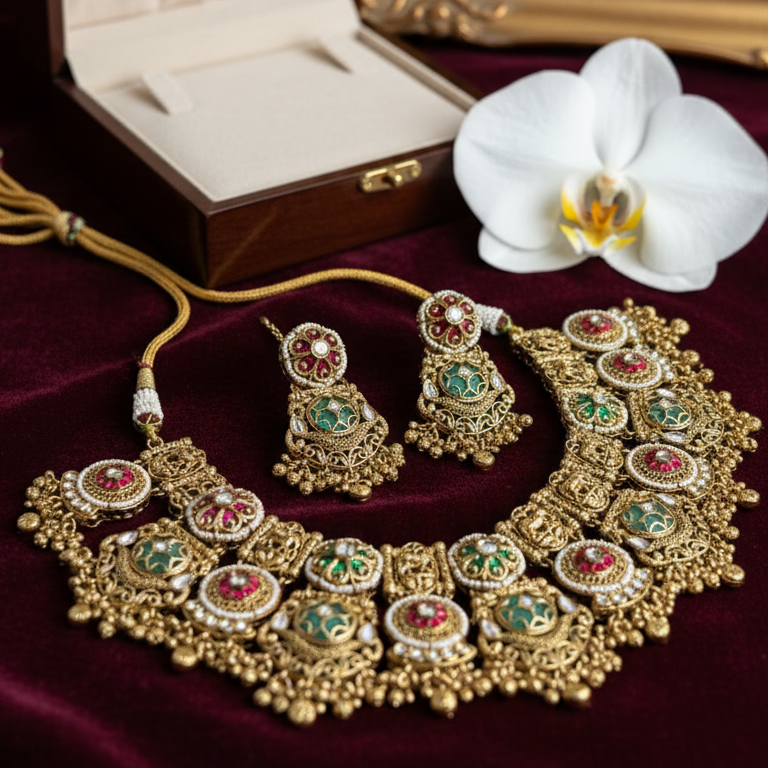 Rajwada Ruby & Emerald Kundan Choker Set