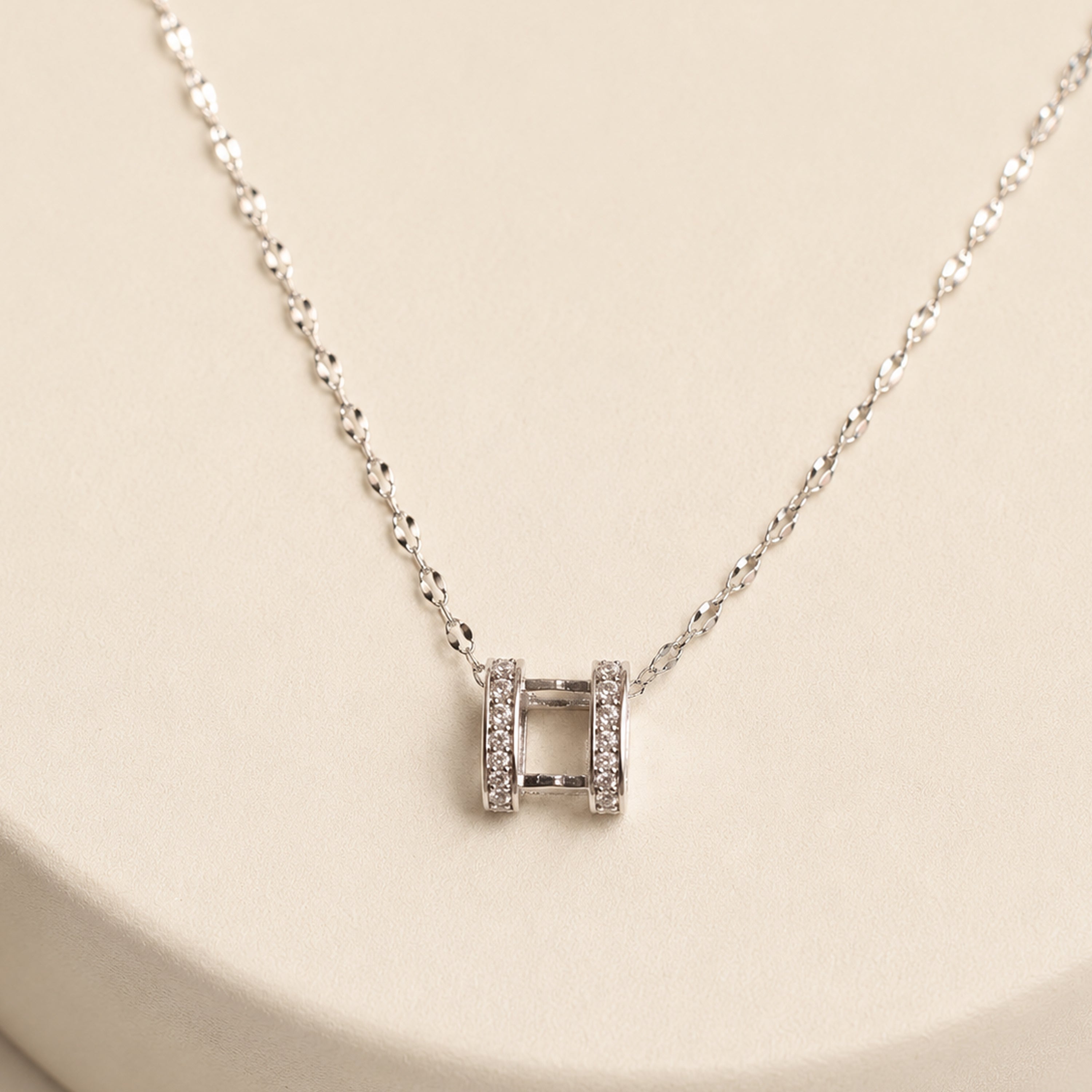 Silver-Tone Square Pendant- Lightweight Office Wear Jewellery