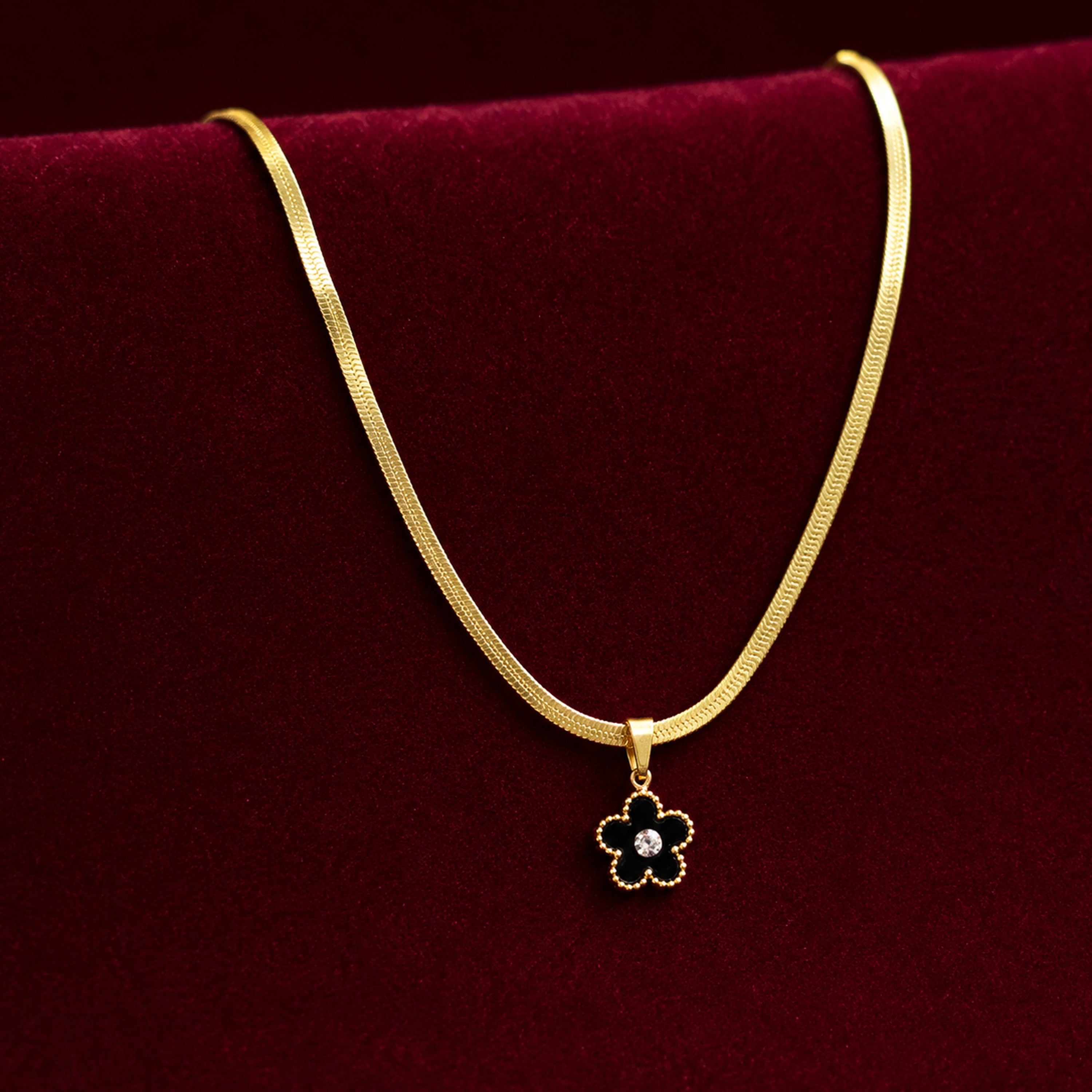 Gold-tone Black Flower Pendant-Lightweight Office Wear Jewellery