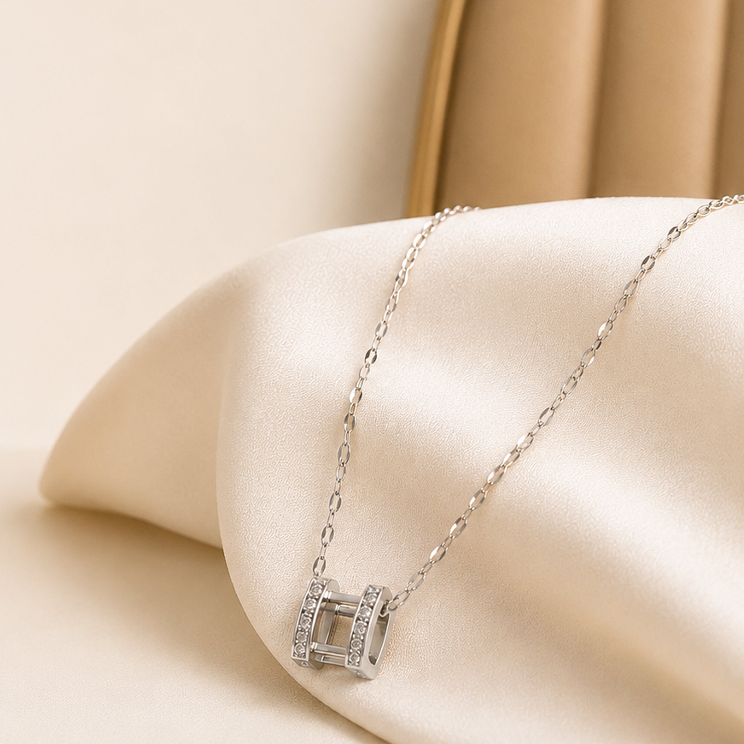 Silver-Tone Square Pendant- Lightweight Office Wear Jewellery
