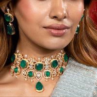 Emerald Green Stone Choker Necklace Set for Women