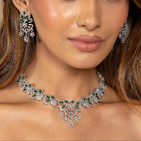 Emerald Floral Diamond Look Necklace Set