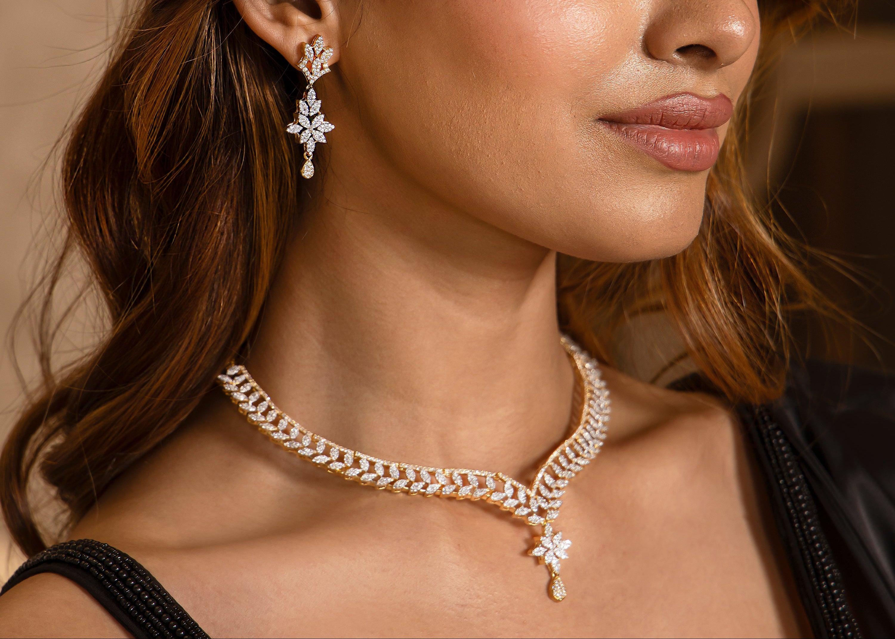 Golden Leaf Drop Necklace Set
