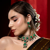 Traditional Green Stone Choker Jewellery Set