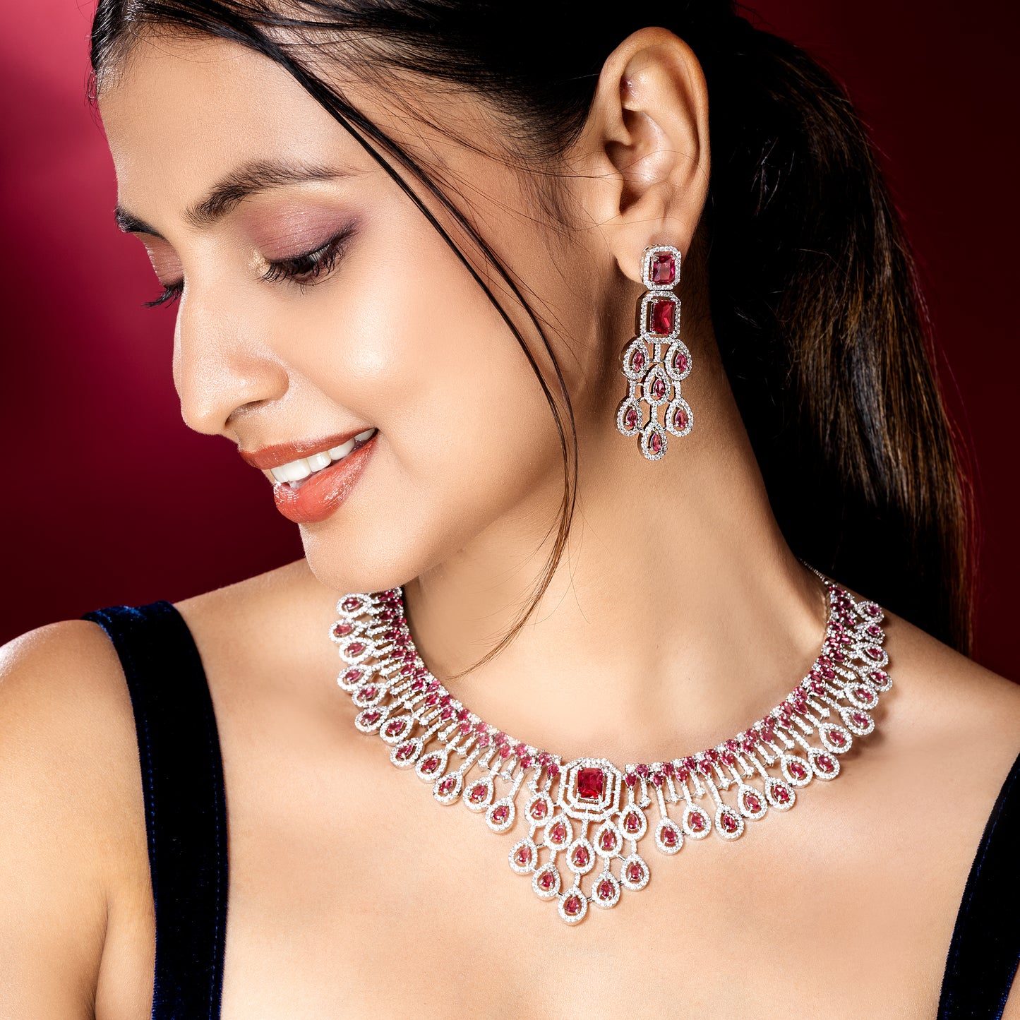 Timeless Elegance Red Stone Jewelry Set