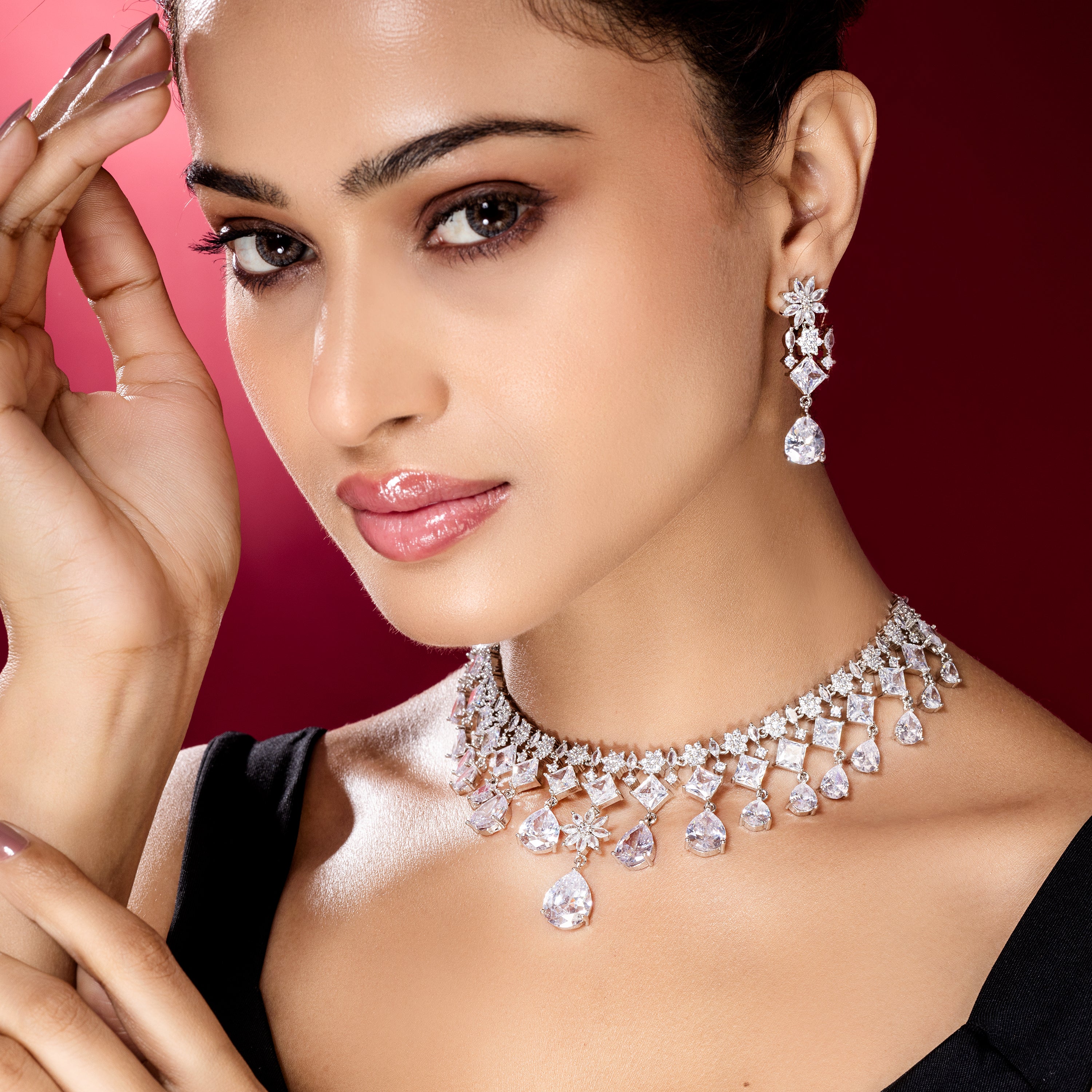 Radiant Diamond Choker Necklace-Mivanaa