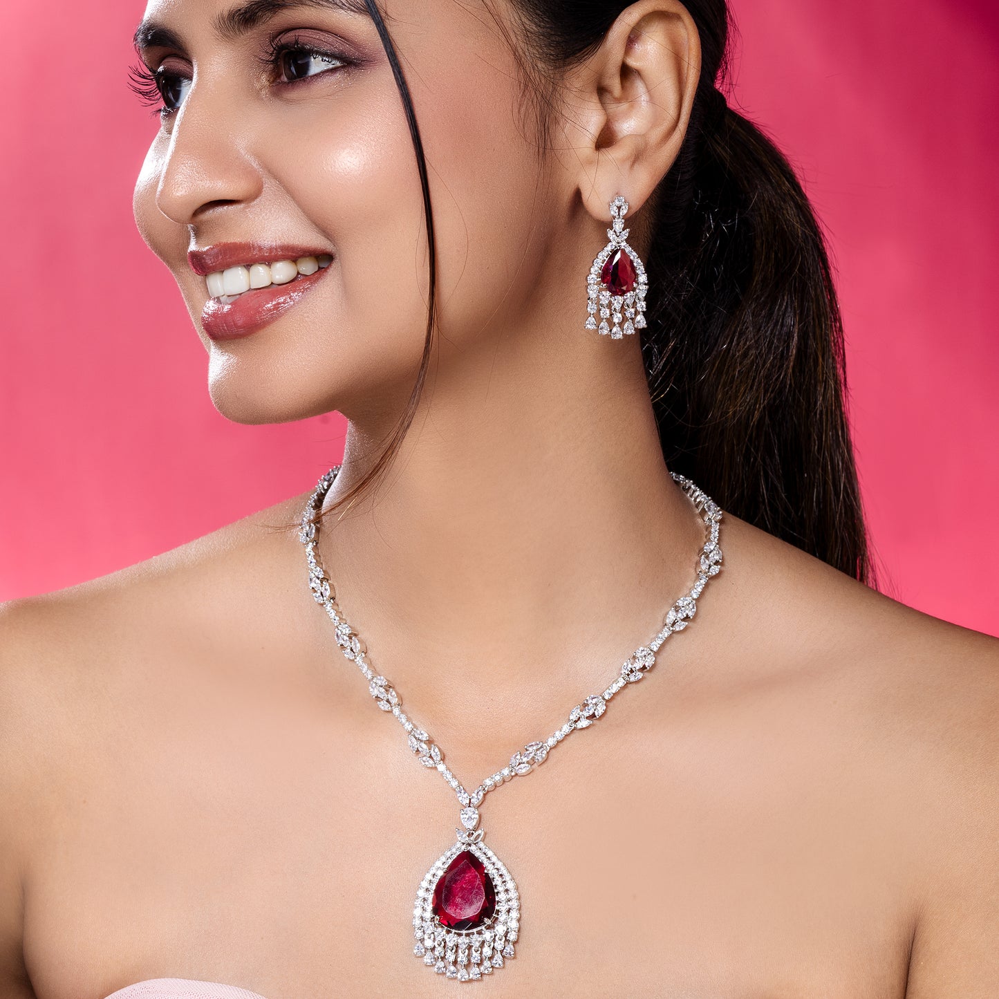 Radiant Ruby Elegance Necklace Set