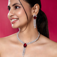 Ruby Red American Diamond Necklace Set-Mivanaa