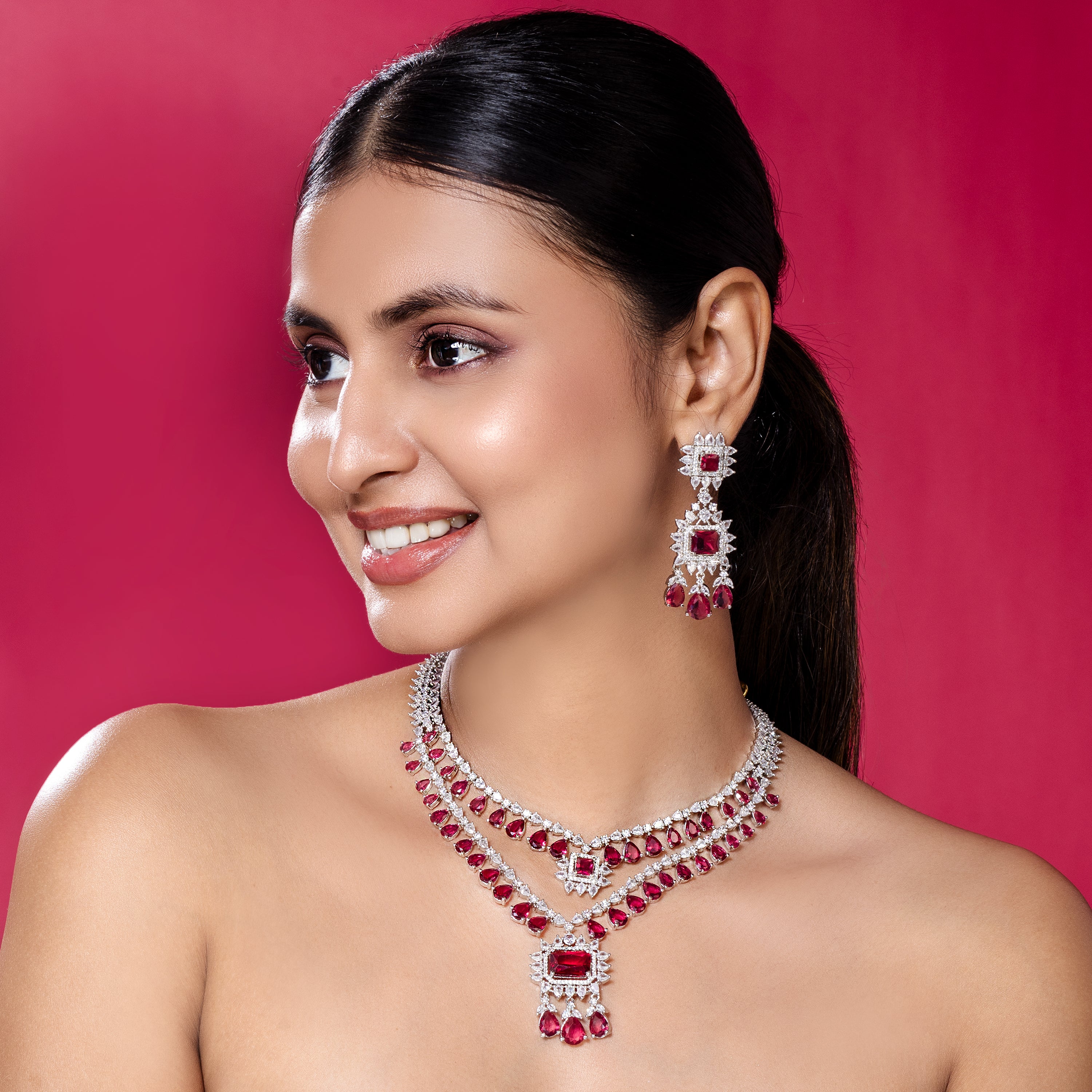 Glamorous Ruby American Diamond-Mivanaa
