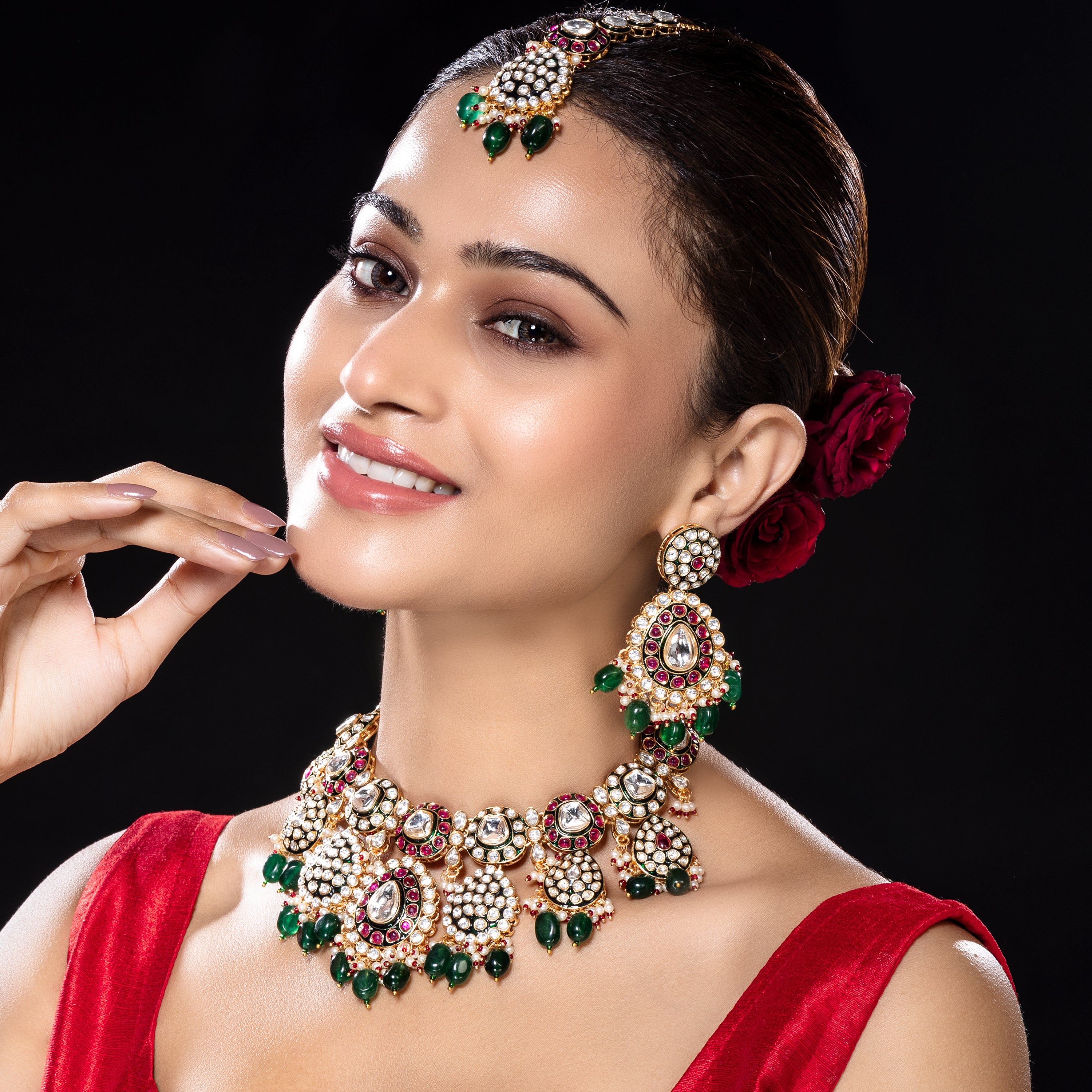 Grand Kundan Bridal Necklace Set-Mivanaa