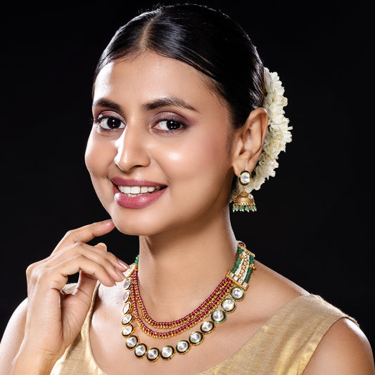 Kundan Polki and Bead Layered Necklace Set