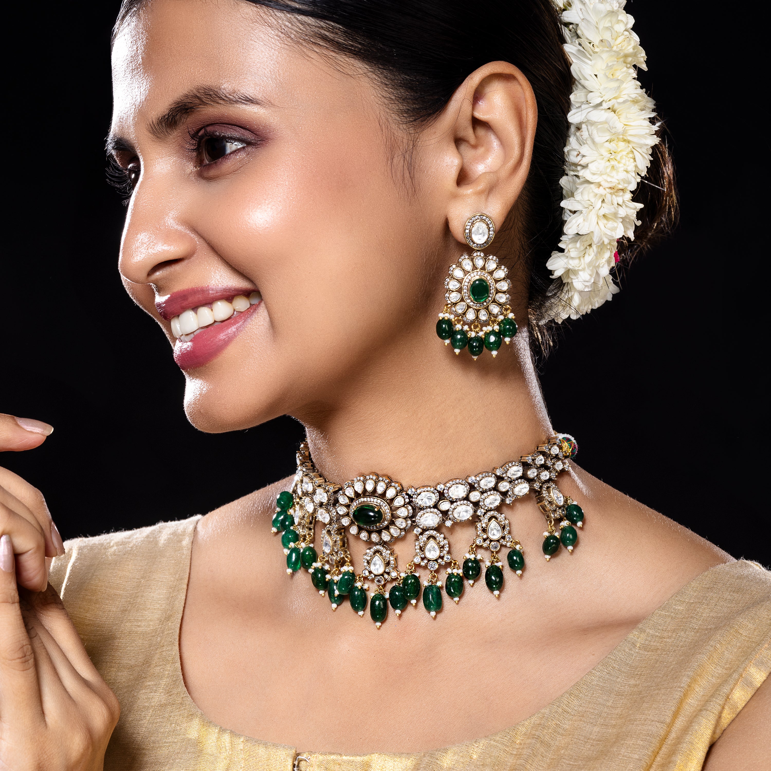 Emerald Mossanite Kundan-Mivanaa