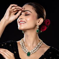 Emerald Doublet Kundan Necklace Set-Mivanaa