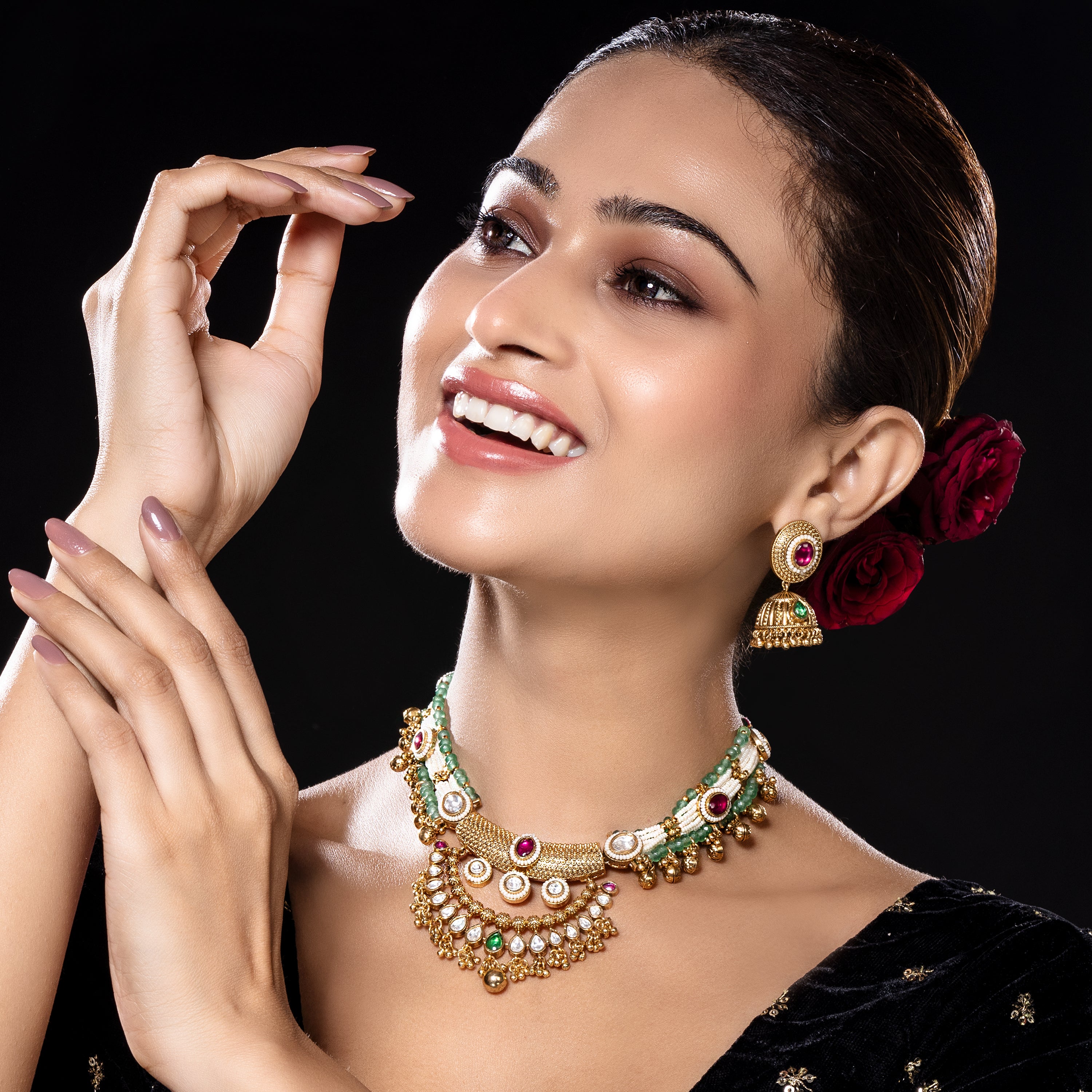 Royal Kundan and Pearl Layered Necklace Set-Mivanaa