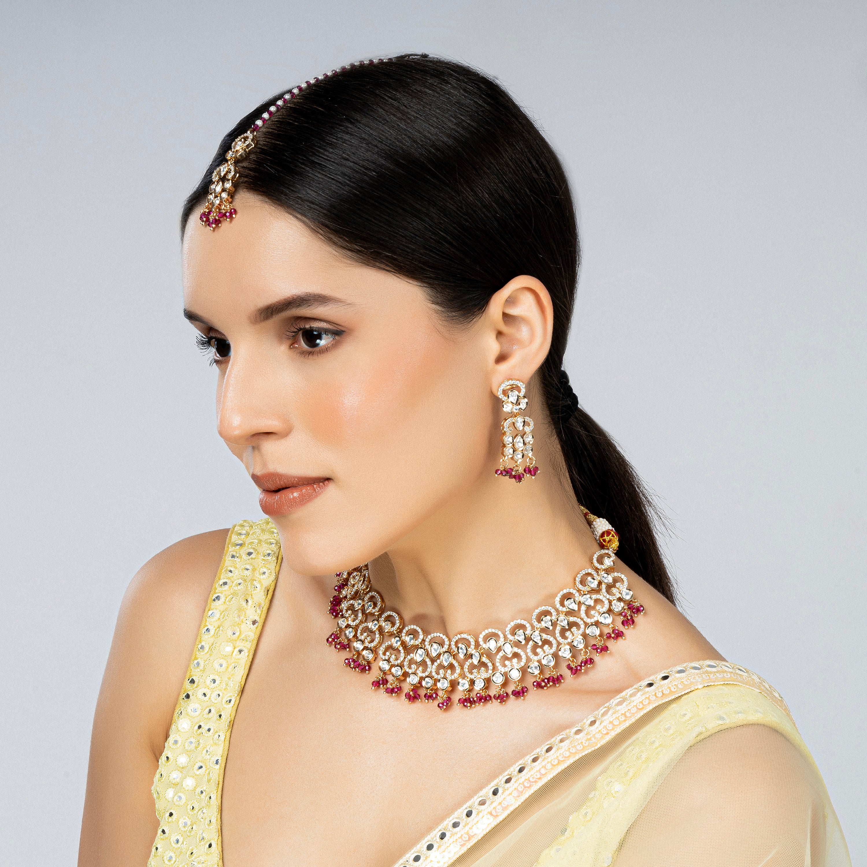 Ruby Bridal Jewelry Set-Mivanaa