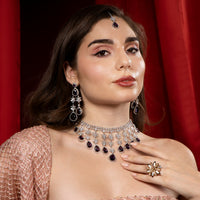 Lavender Teardrop American Diamond Statement Jewelry Set for Women