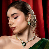 Traditional Kundan Necklace Set with Green Stones for Women