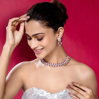 Ruby & Diamond Choker Necklace Set-Mivanaa