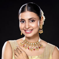 Traditional Red Gold-Polish Choker-Mivanaa