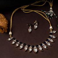 Blue Petal Kundan Elegance Necklace-Mivanaa