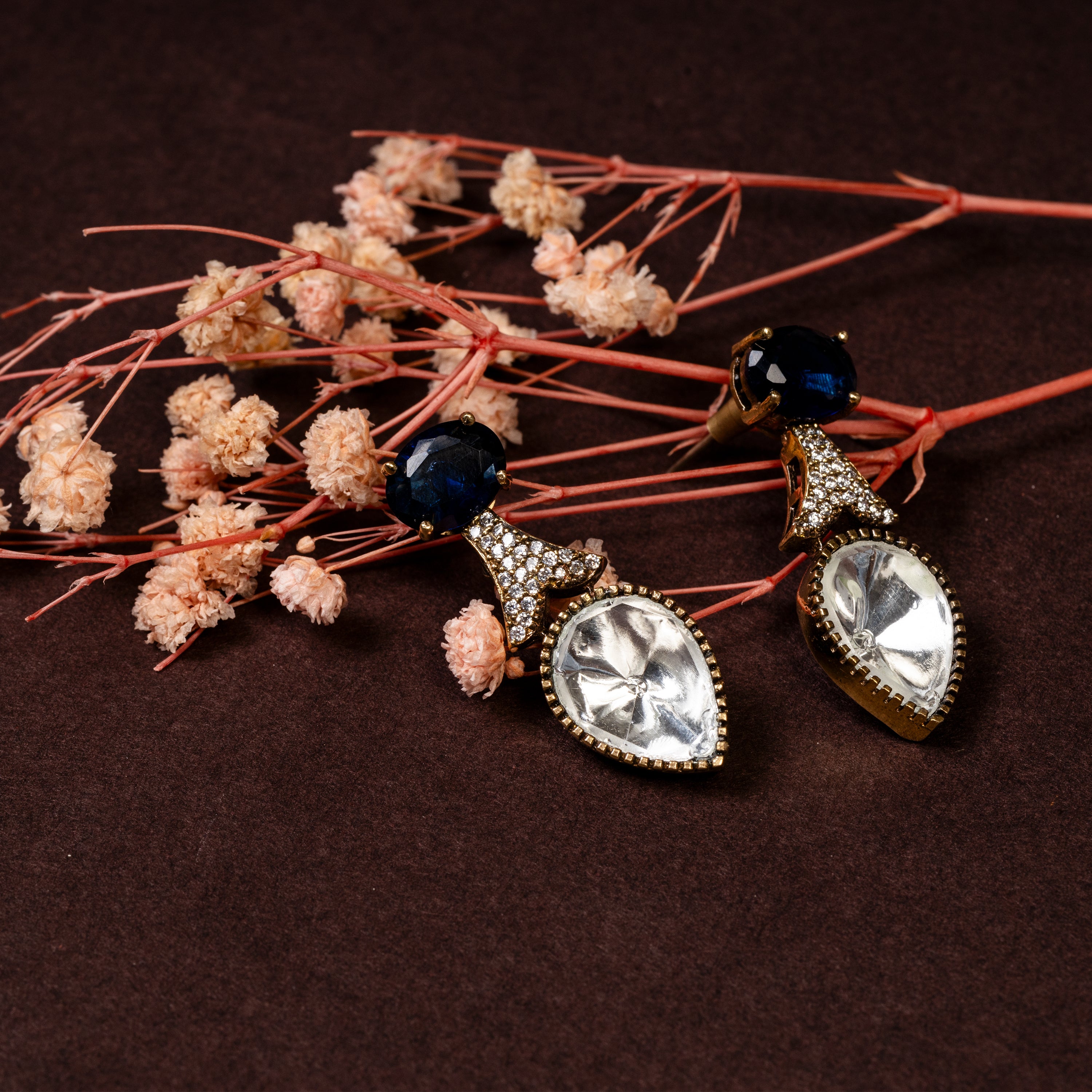 Blue Petal Kundan Elegance Necklace-Mivanaa