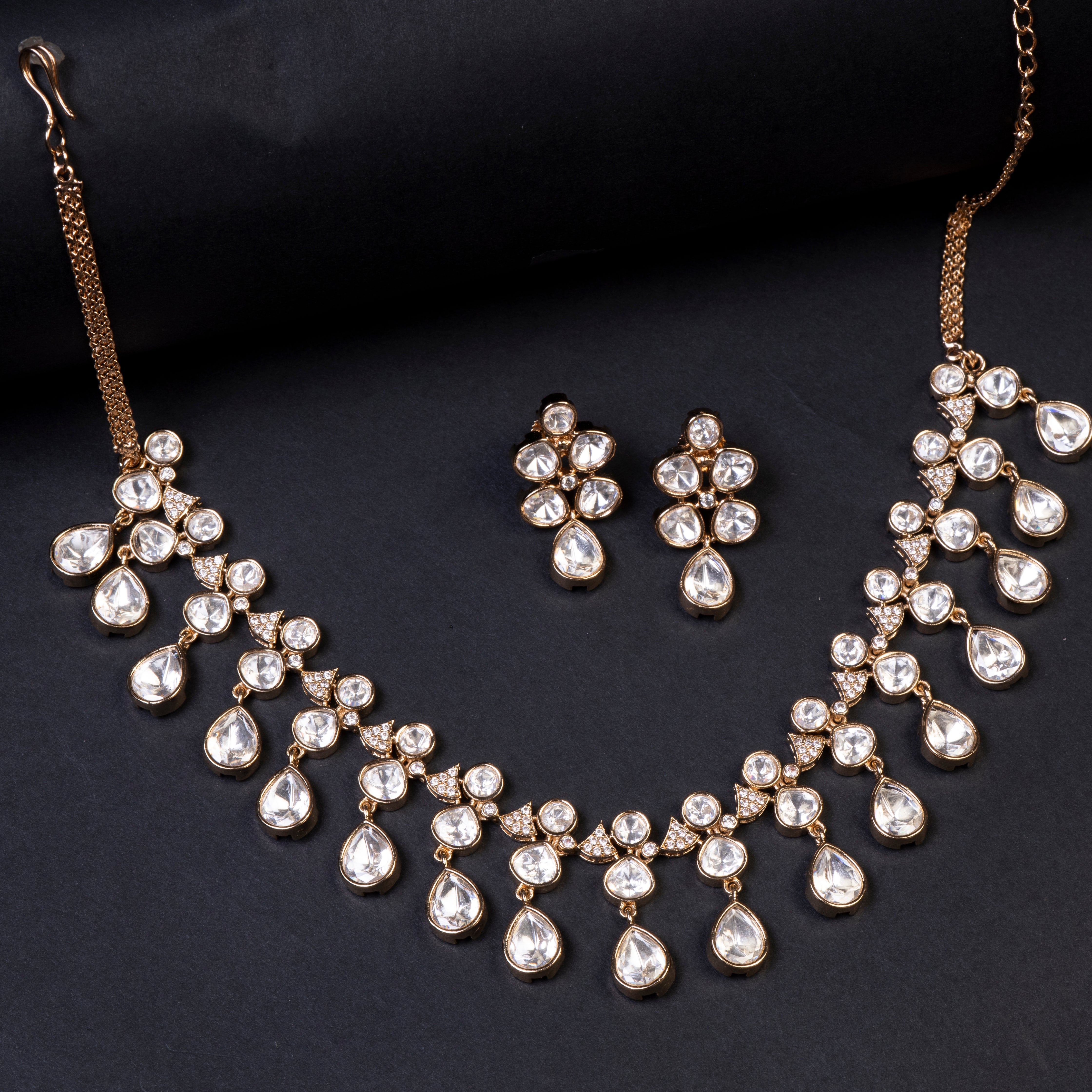 Elegant Real Polki Necklace Set-Mivanaa