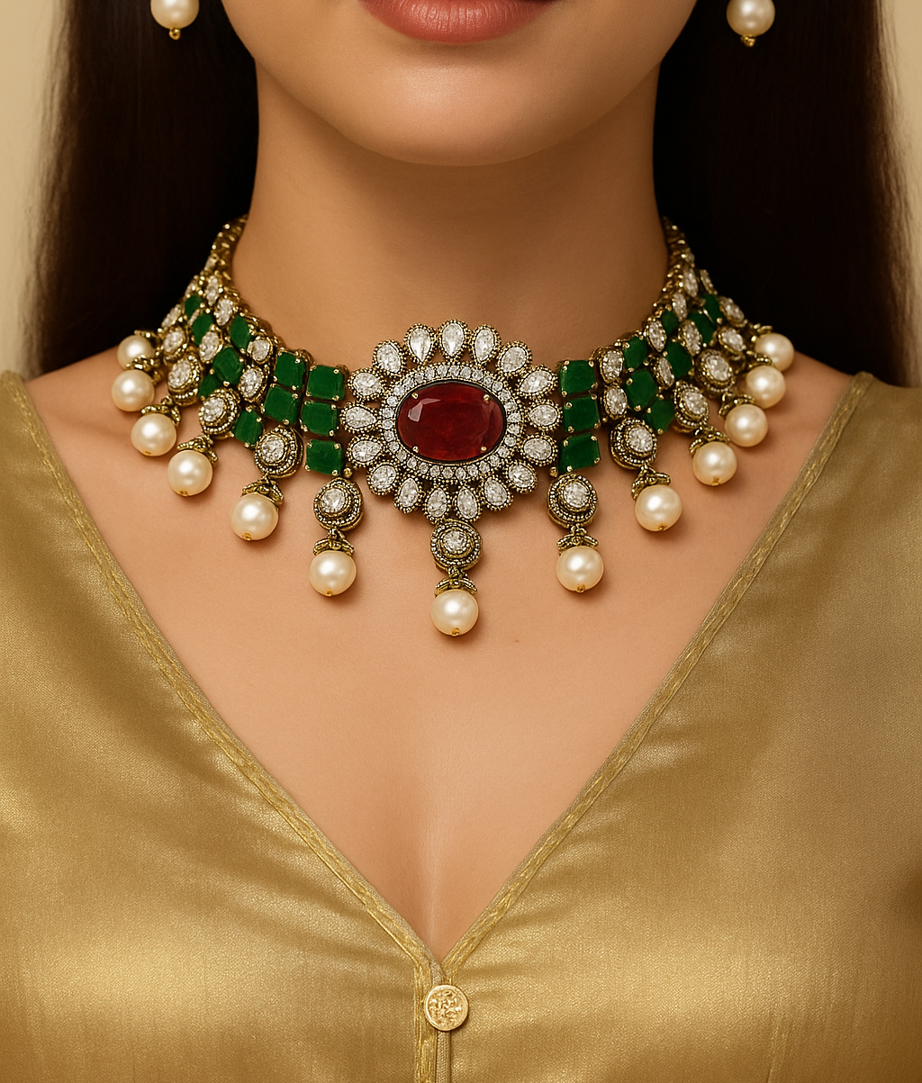 Regal Kundan and Polki Choker Necklace Set