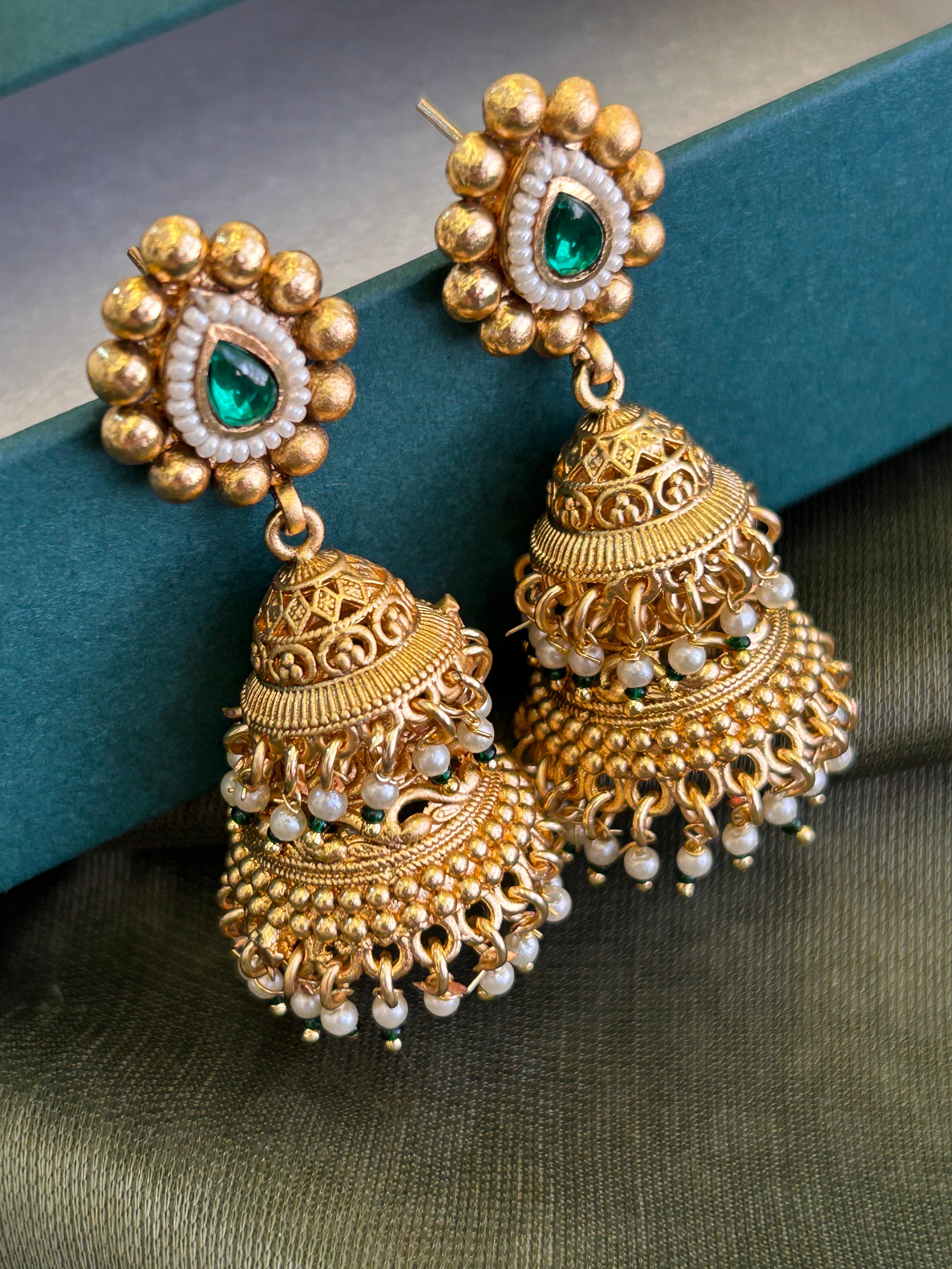 Royal Envy Gold Polish Moissanite Kundan Green Set-Mivanaa