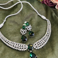 Emerald Eclipse American Diamond Necklace Set-Mivanaa