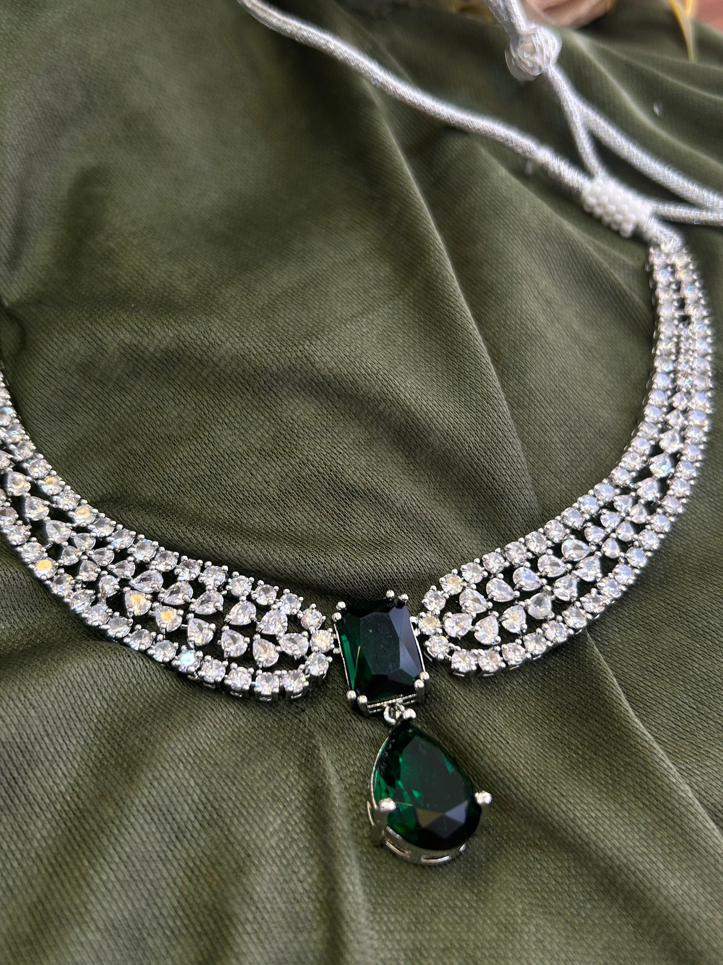 Emerald Eclipse American Diamond Necklace Set