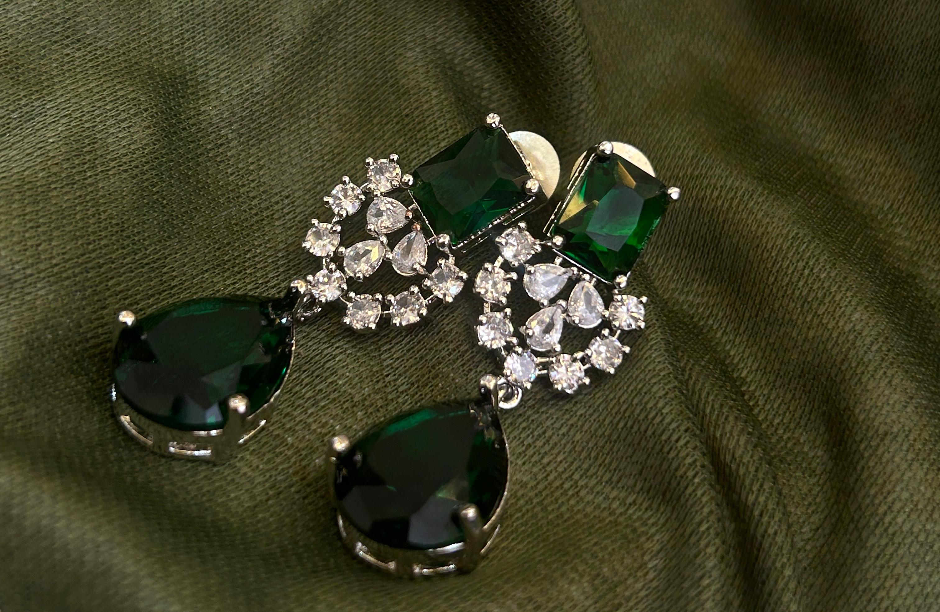 Emerald Eclipse American Diamond Necklace Set-Mivanaa
