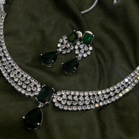 Emerald Eclipse American Diamond Necklace Set-Mivanaa