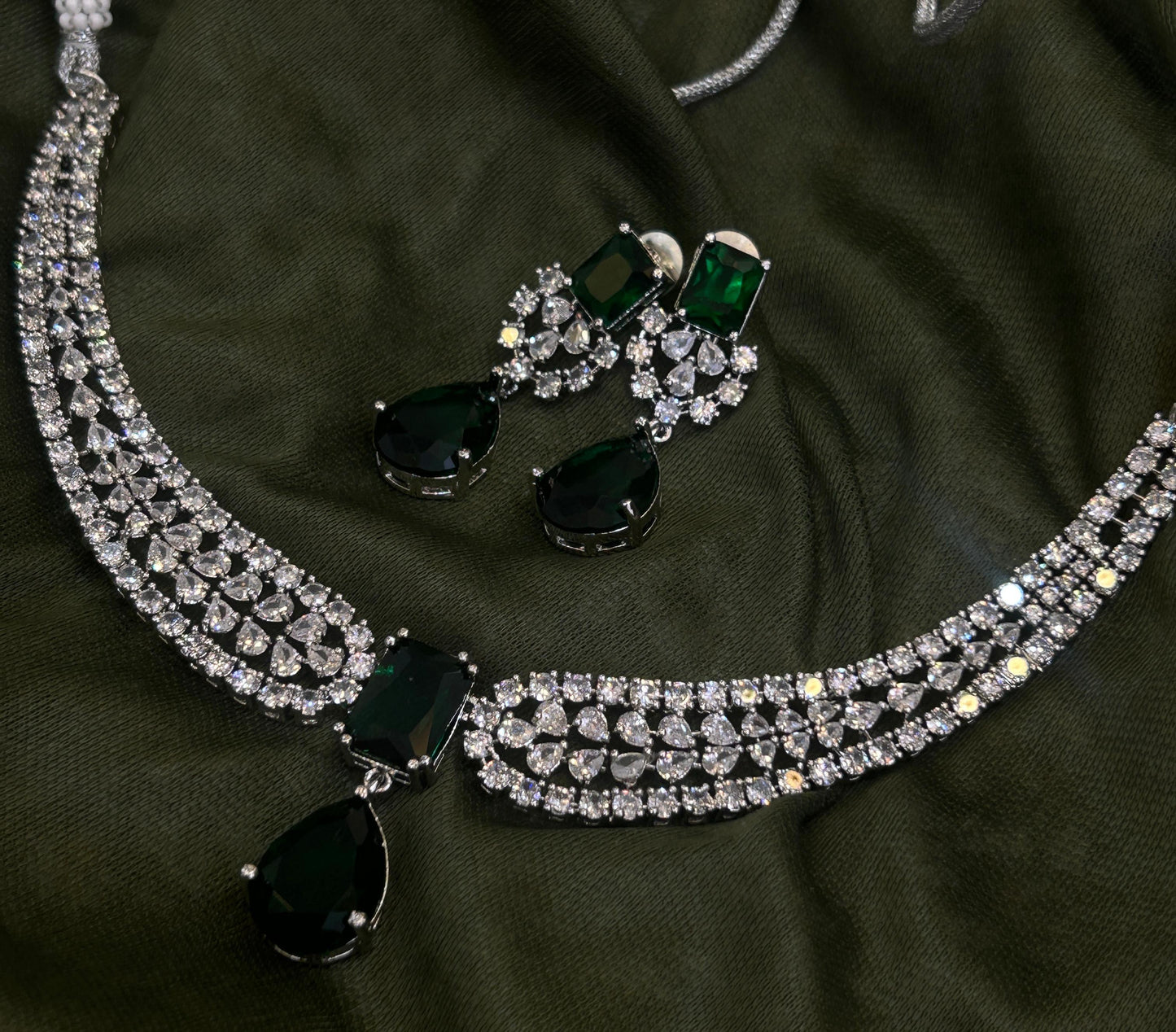 Emerald Eclipse American Diamond Necklace Set