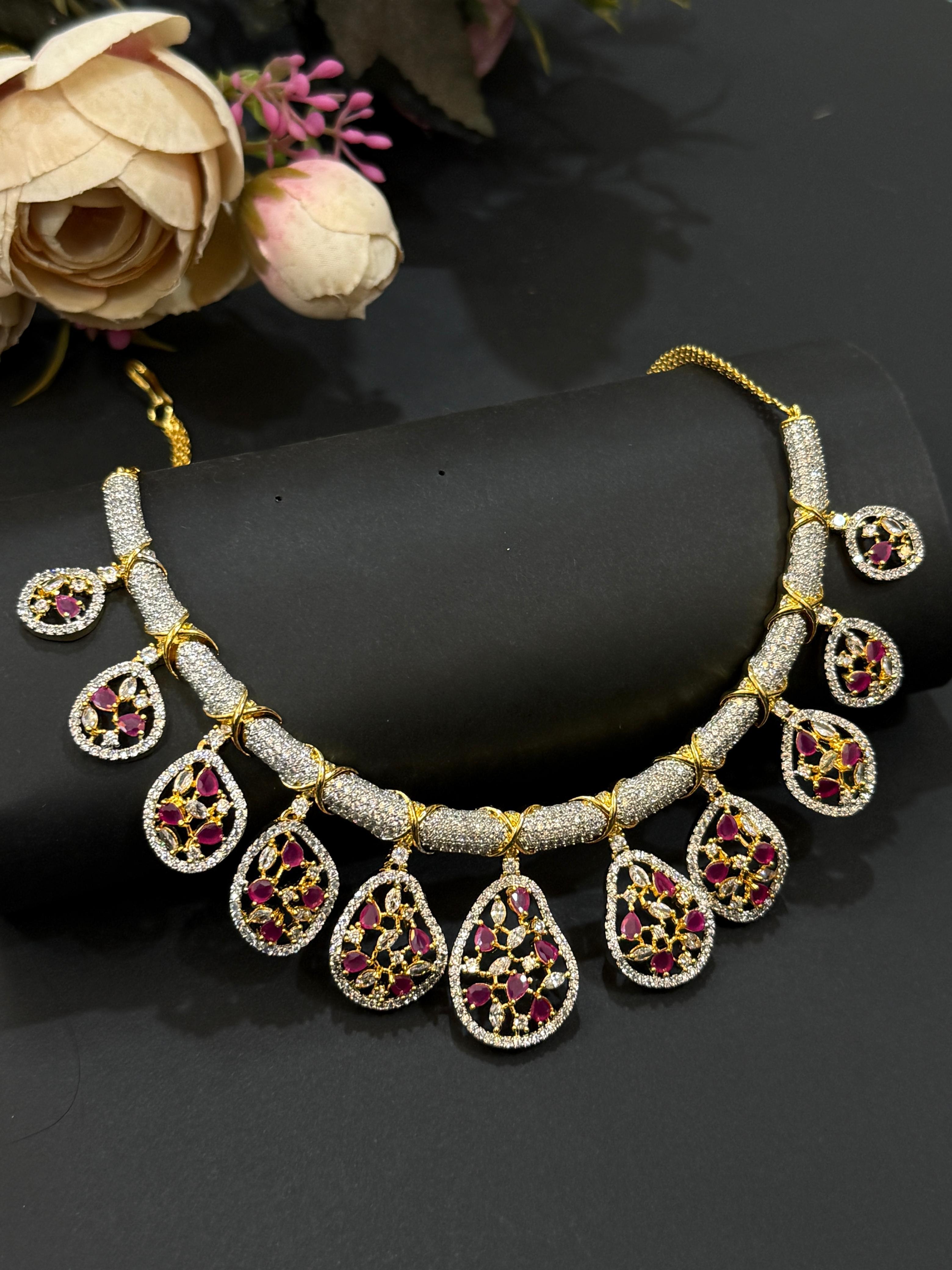 Royal Ruby Radiance Necklace Set-Mivanaa