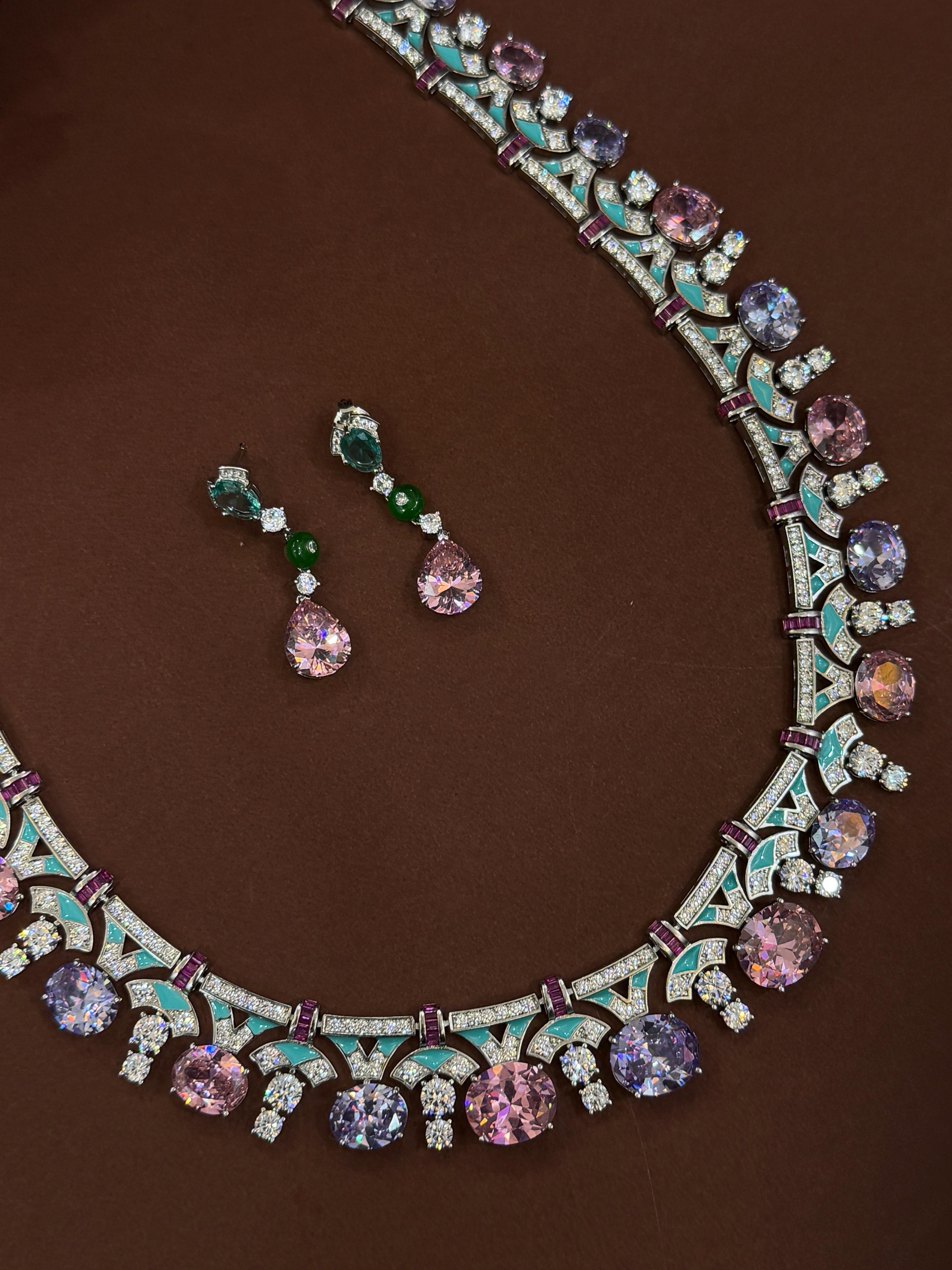 Luxury Austrian Glass Stone Necklace & Earrings Set-Mivanaa