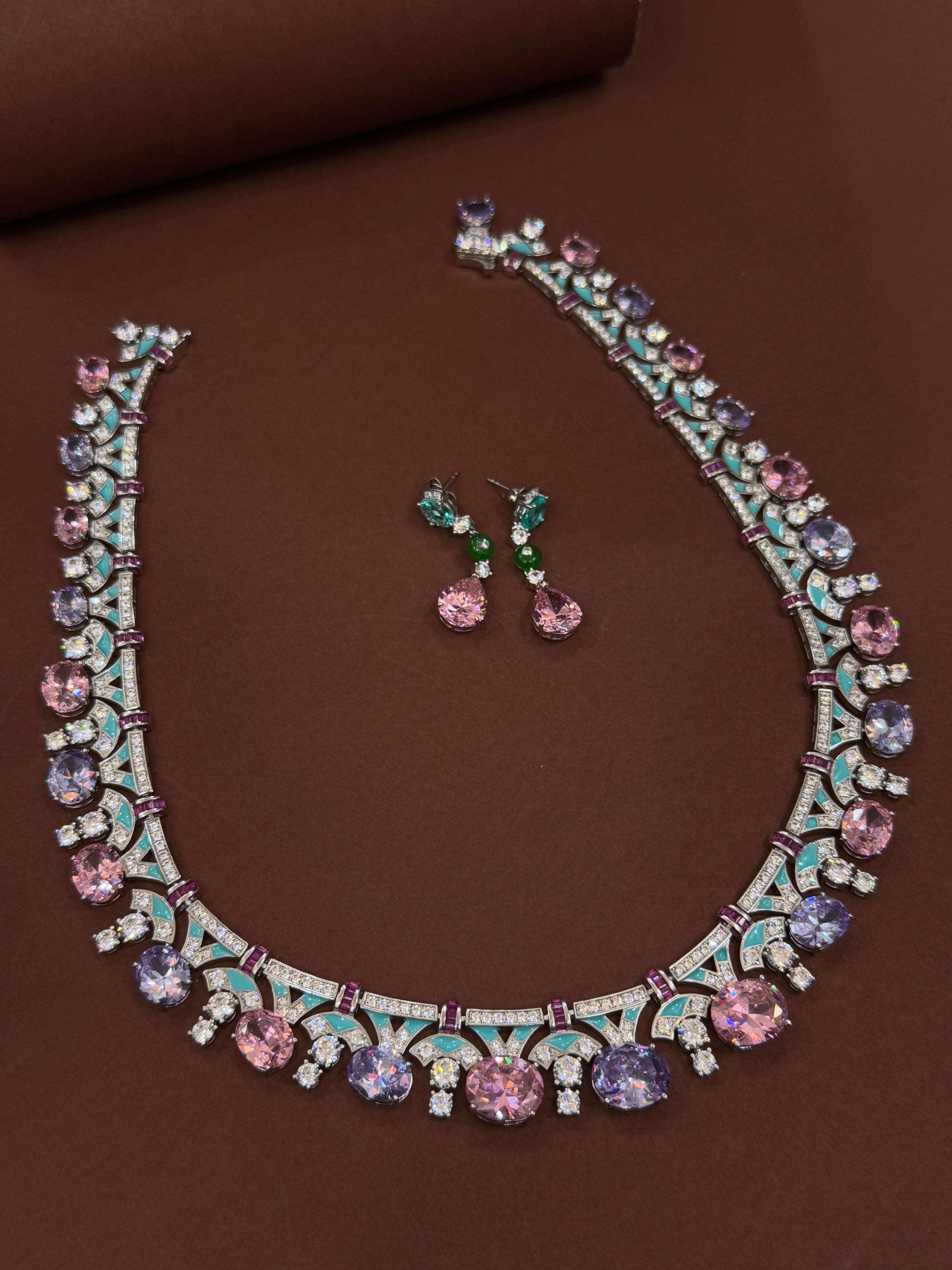 Luxury Austrian Glass Stone Necklace & Earrings Set-Mivanaa