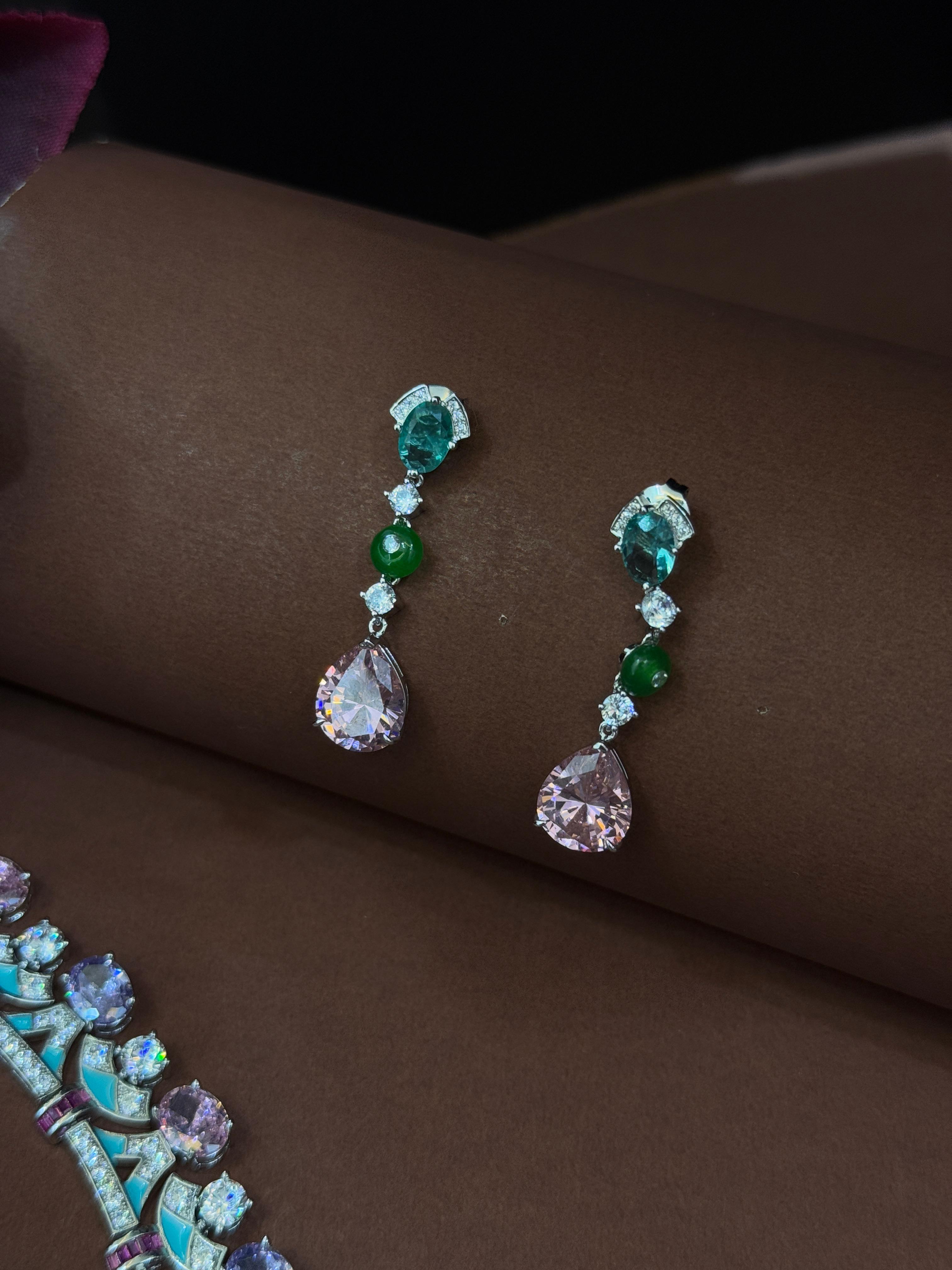 Luxury Austrian Glass Stone Necklace & Earrings Set-Mivanaa