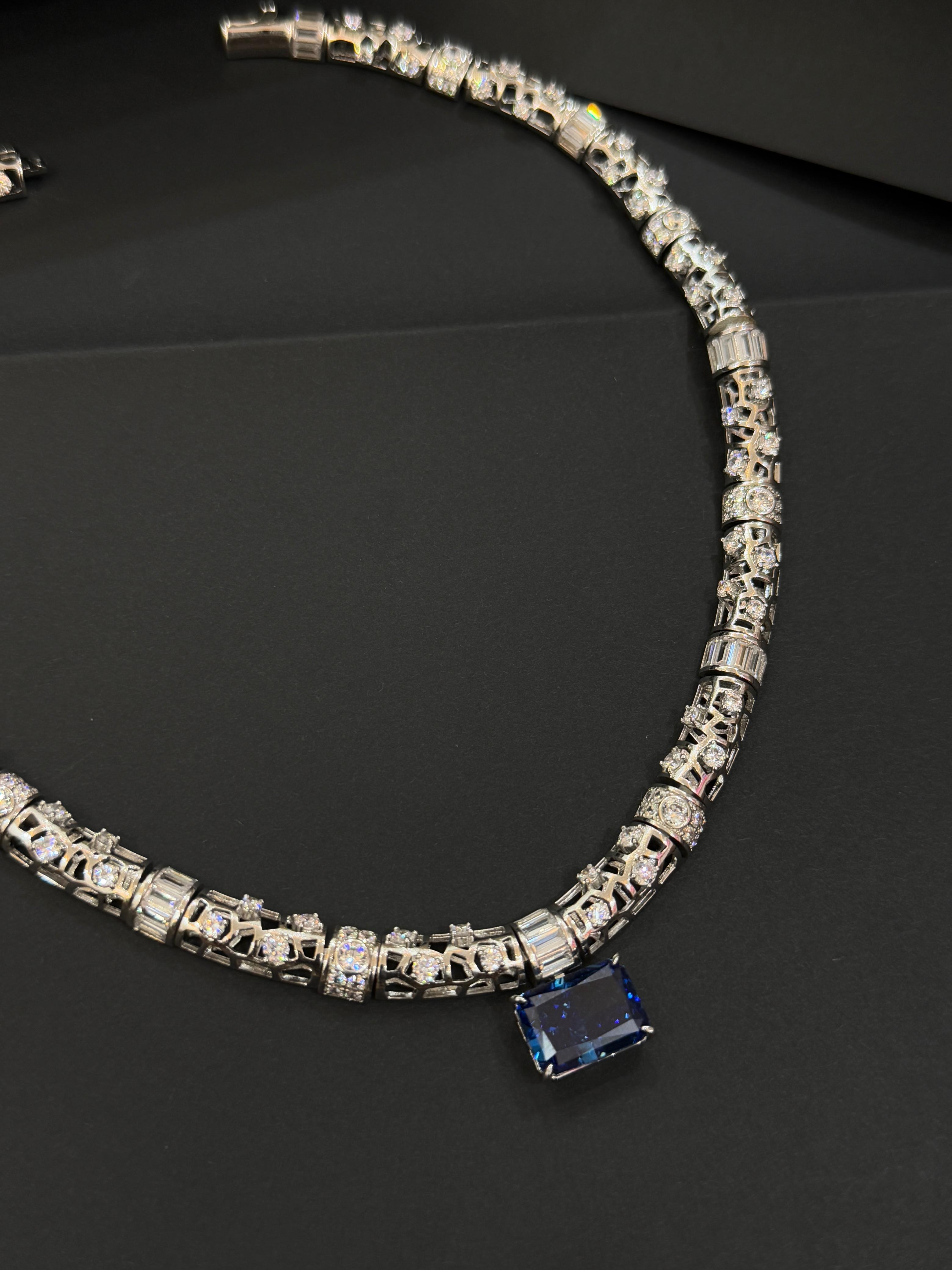 Elegant Blue Sapphire Pendant Set-Mivanaa