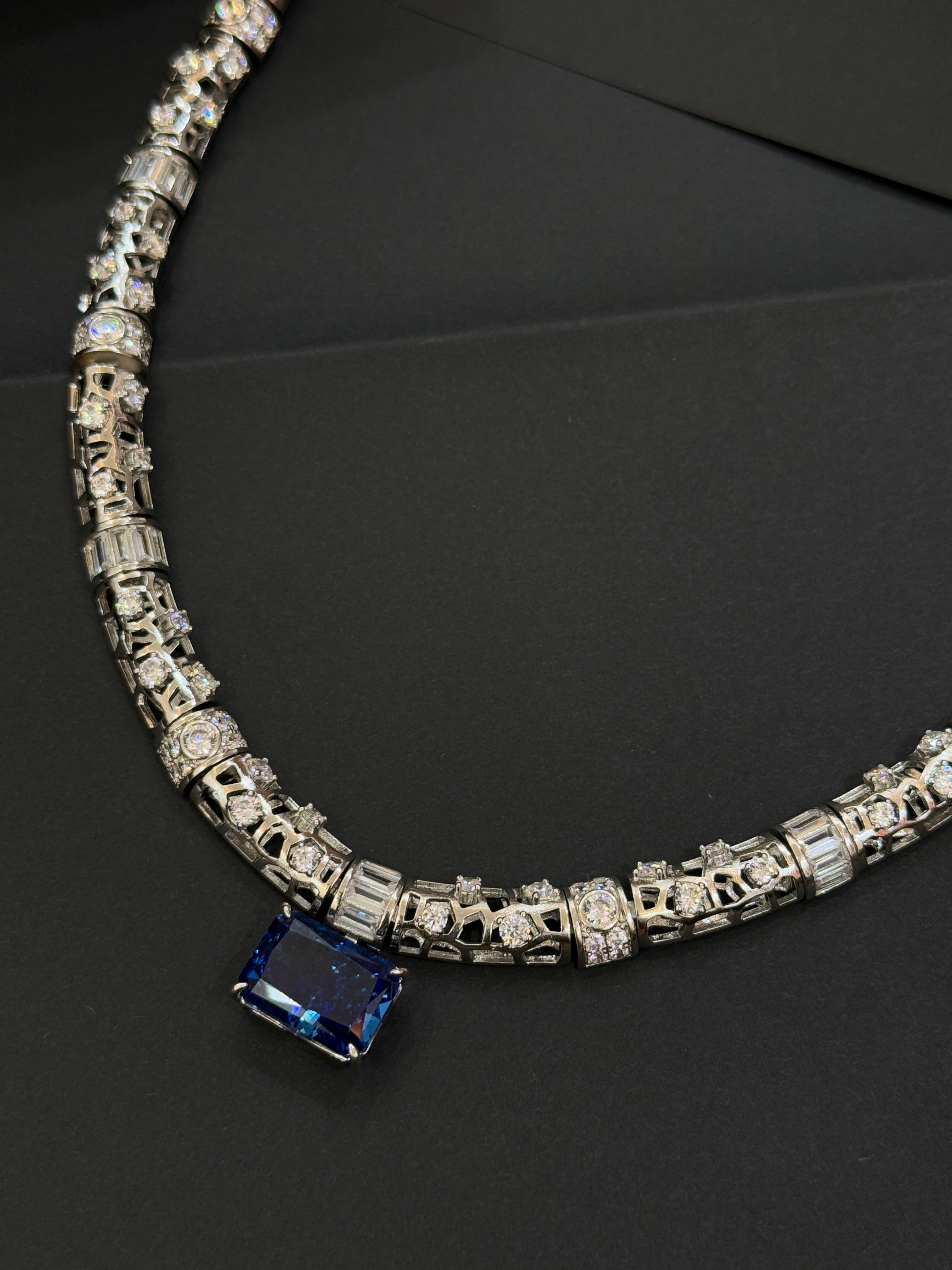 Elegant Blue Sapphire Pendant Set-Mivanaa