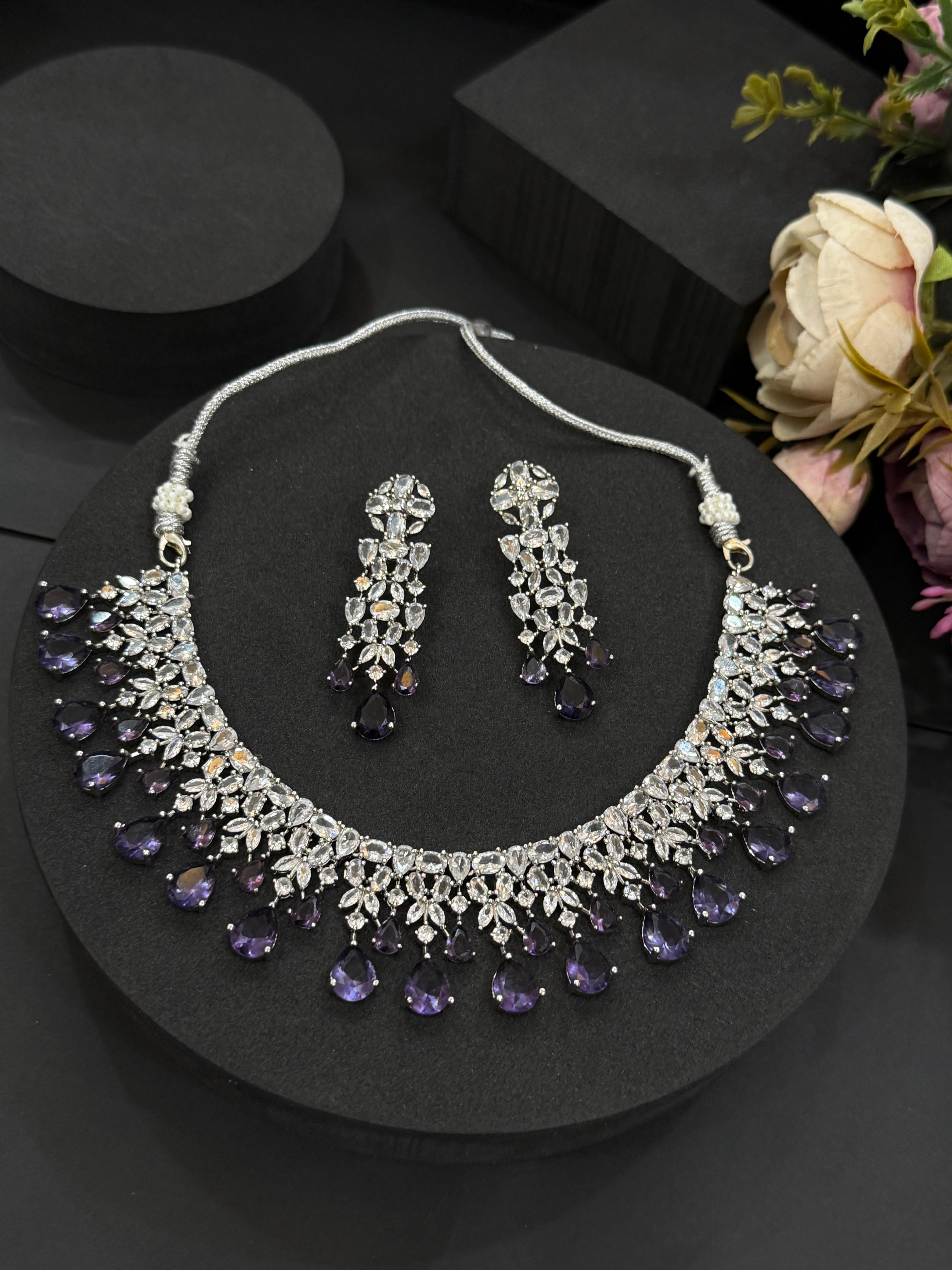 Luxury CZ Diamond Necklace Set-Mivanaa
