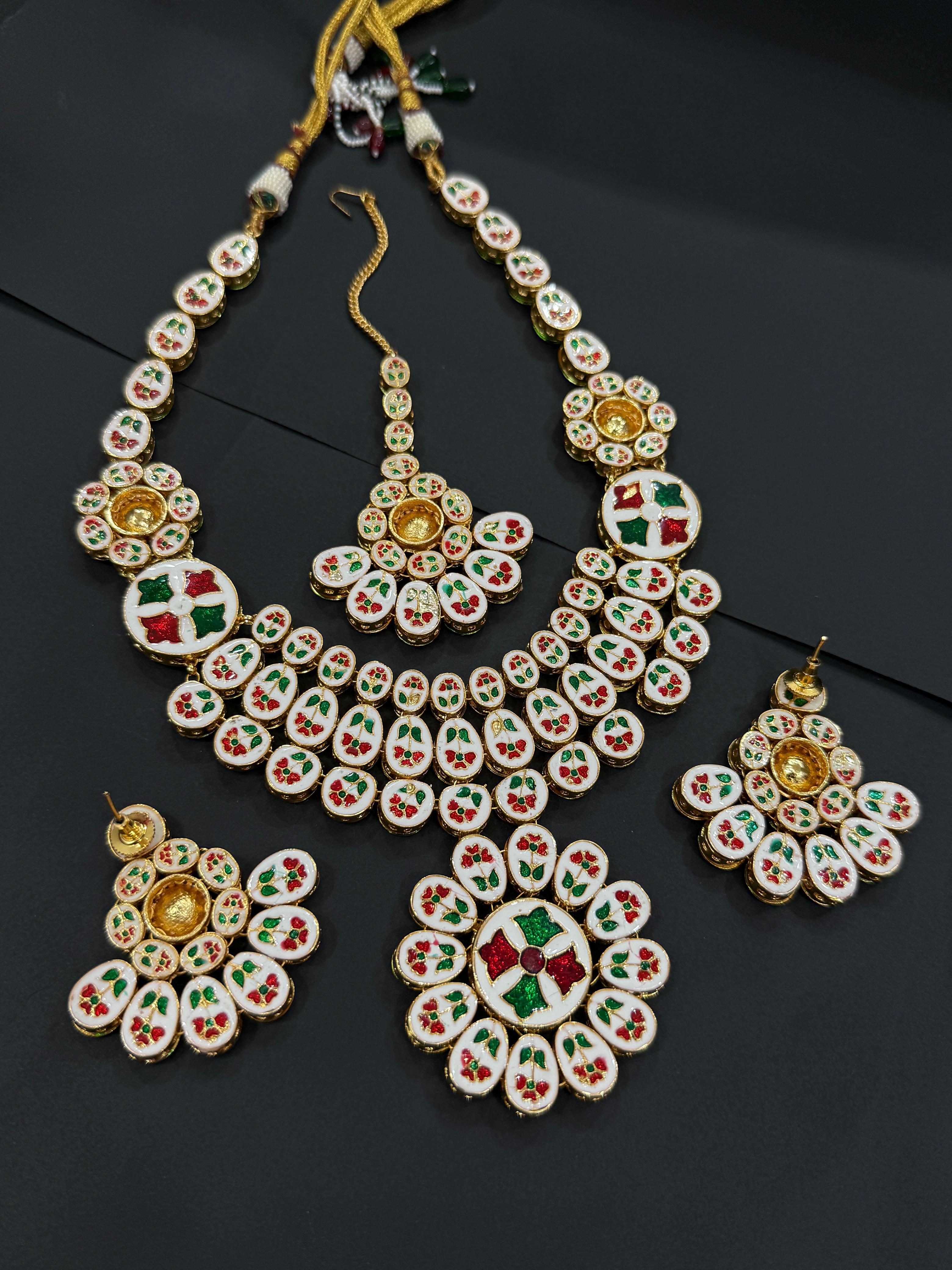 Royal Menaakari Kundan Bridal Necklace Set-Mivanaa