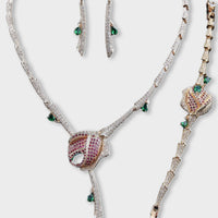 Luxury Ruby & Emerald Peacock-Inspired Diamond Necklace Set with Bracelet