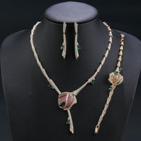 Luxury Ruby & Emerald Peacock-Inspired Diamond Necklace Set with Bracelet