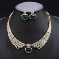 Elegant Emerald & Diamond Gold-Plated Necklace Set
