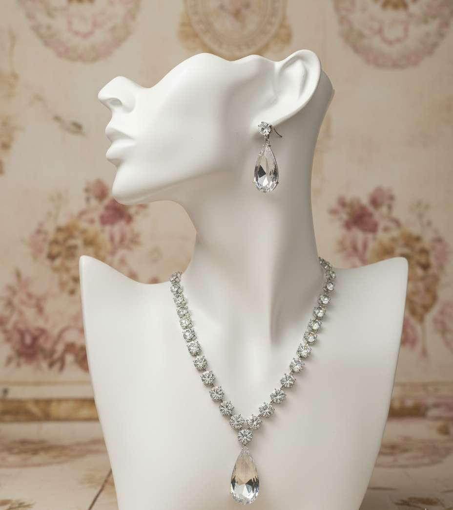 Dazzling Diamond Teardrop Necklace & Earring Set