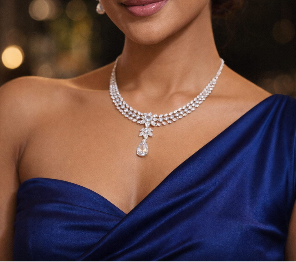 Elegant Floral Diamond Necklace Set